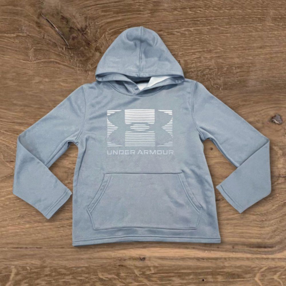 Under Armour Boys Grey Logo Hoodie Sweatshirt Pullover - Size YMD